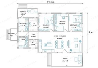 план одноэтажного дома с 3 спальнями