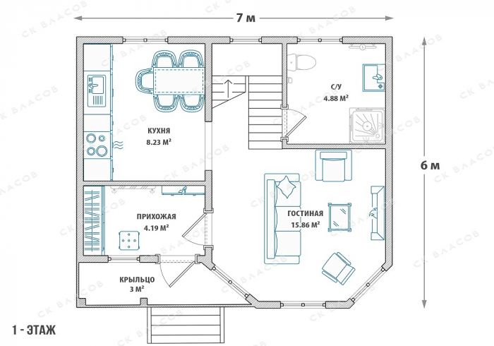 Планировка 1-го этажа - ДД-24 (6x7)