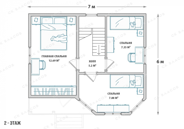 Планировка 2-го этажа - ДД-24 (6x7)