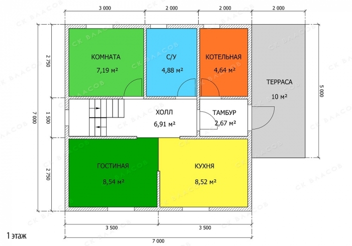 Планировка 1-го этажа - ДД-41 (7x7)