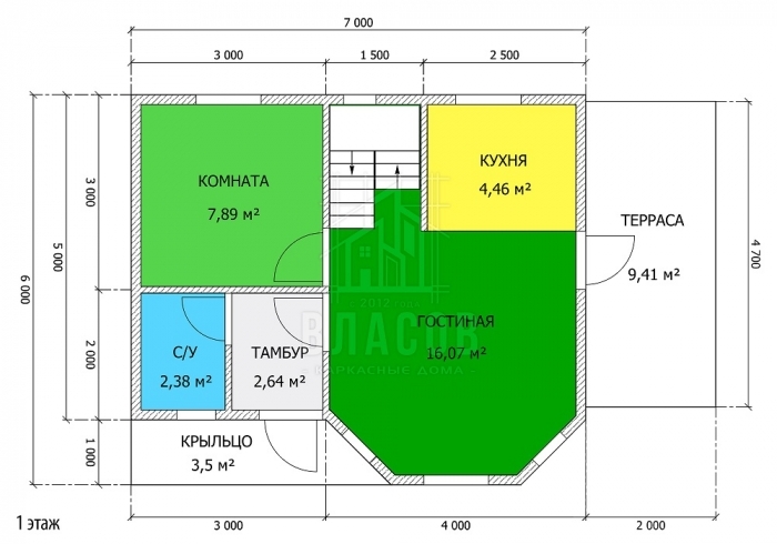 Планировка первого этажа - K-14 (6x7)