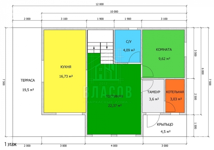 Планировка первого этажа - K-15 (12x7,5)