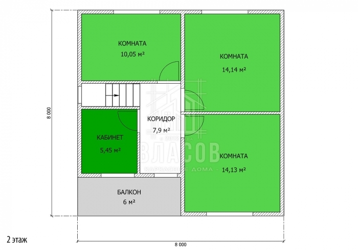 Планировка второго этажа - К-5 (8х8)