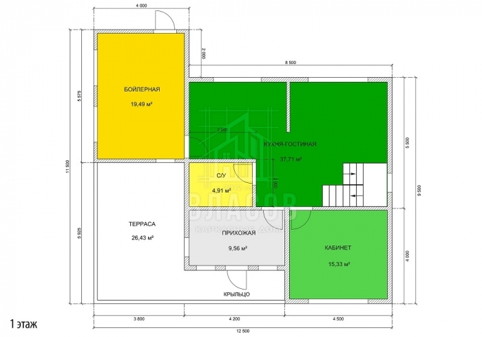 Планировка первого этажа - К-7 (11,5x12,5)