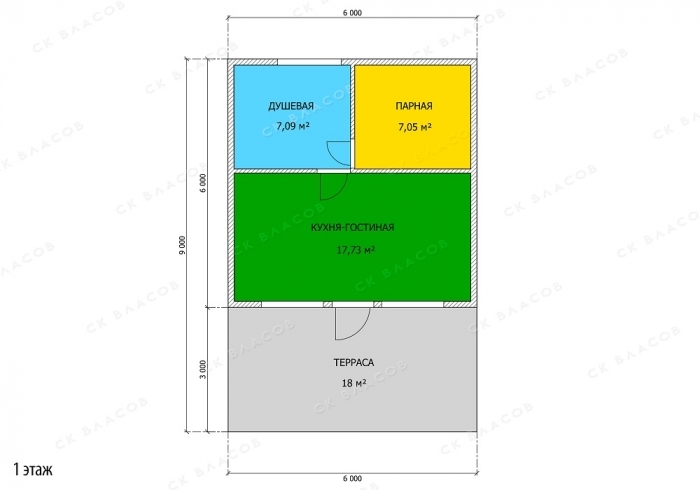 Планировка первого этажа - A-frame-баня-1 (6x6)