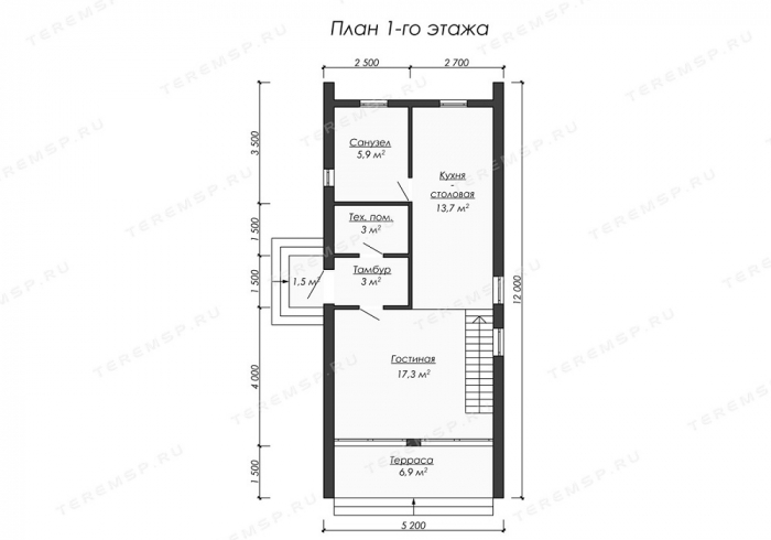 Планировка первого этажа - БАРН-5 (5,2х12)