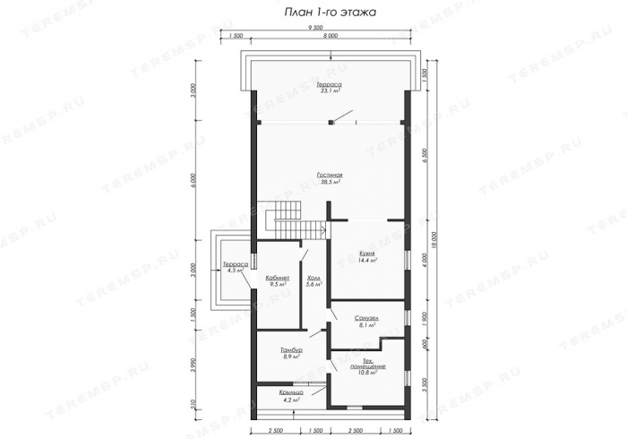 Планировка первого этажа - БАРН-6 (8х18)