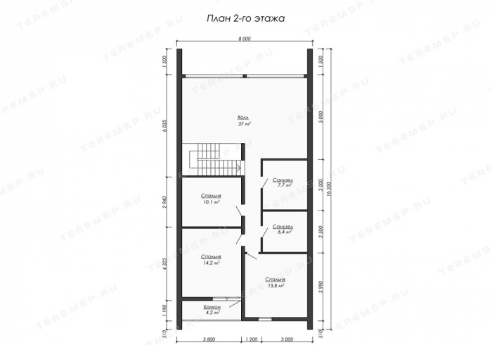 Планировка второго этажа - БАРН-6 (8х18)