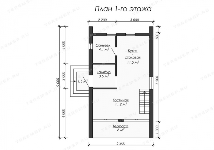 Планировка первого этажа - БАРН-7 (5,2х9)