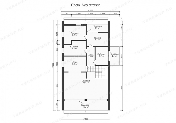 Планировка первого этажа - БАРН-9 (7,5х14)