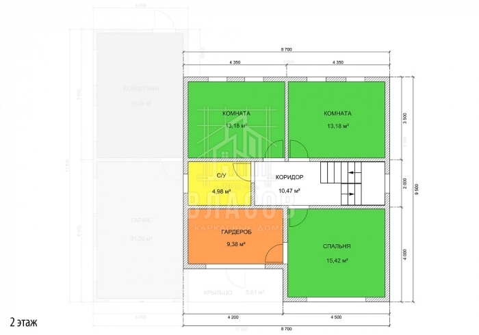 Планировка второго этажа - К-9 (11,5x12,5)